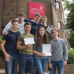 students holding their results at a top sixth form college