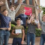 students from a top sixth form college celebrating exam success