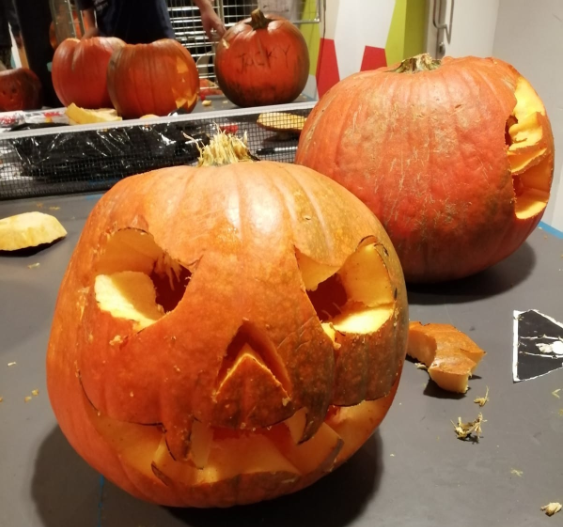 pumpkins carved by students at a top sixth form College
