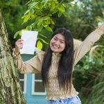 a student from a private school in Cardiff with her exam results