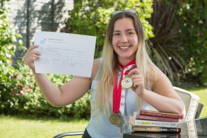 Student celebrating A Level results