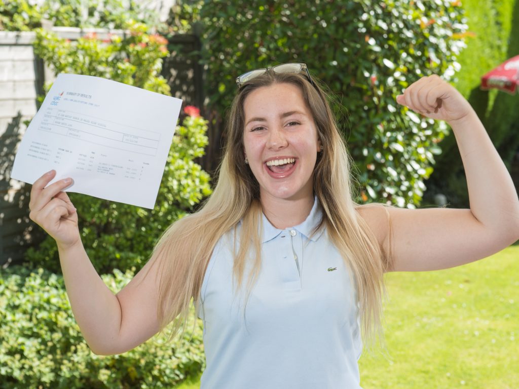 Student celebrating A Level results