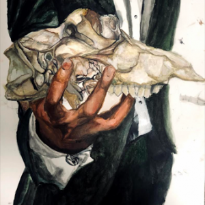 painting of a man holding a skull