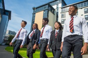 Students of a private school in Cardiff in their uniform
