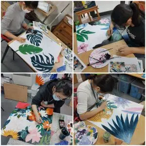 students painting